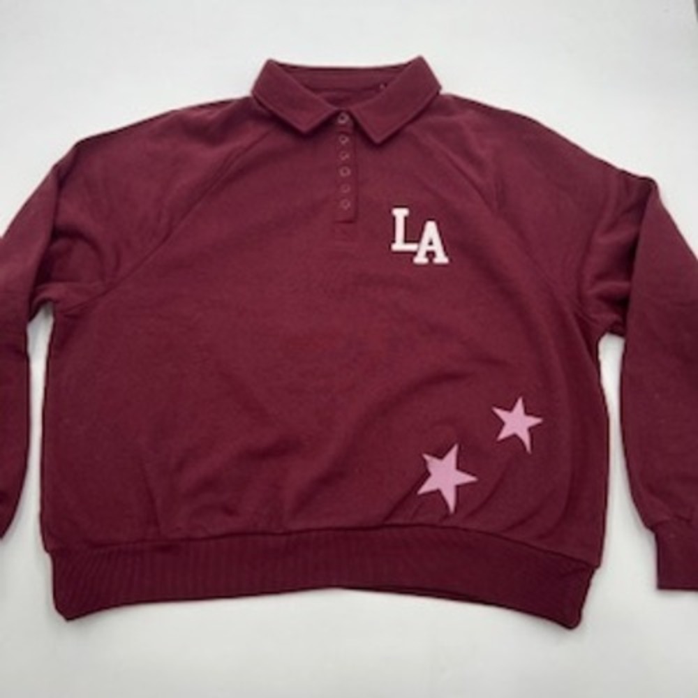 Zoe + Liv Womens Los Angeles Star‎ Graphic Polo Sweatshirt Burgundy Medium